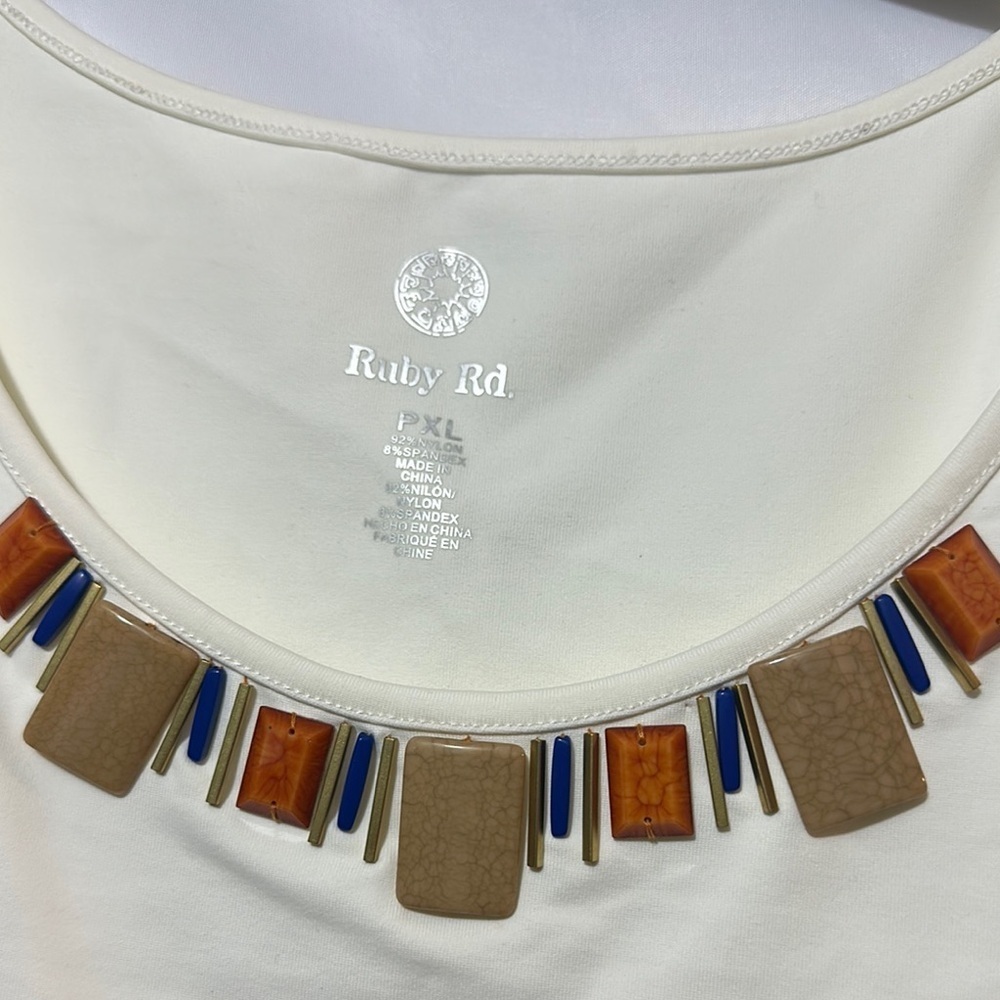 Ruby Rd Cream Short Sleeve Tee Top - Picture 3 of 6